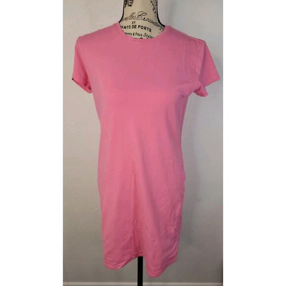 ATM Anthony Thomas Melillo T-shirt Dress Sz Large Barbie Pink Stretch Crewneck - Picture 2 of 11